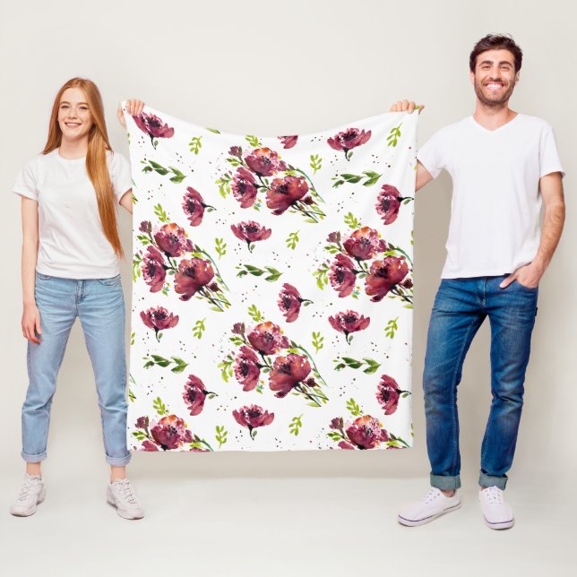 Fleur Watercolor Poppy Blanket Fleecefilt (På plats)