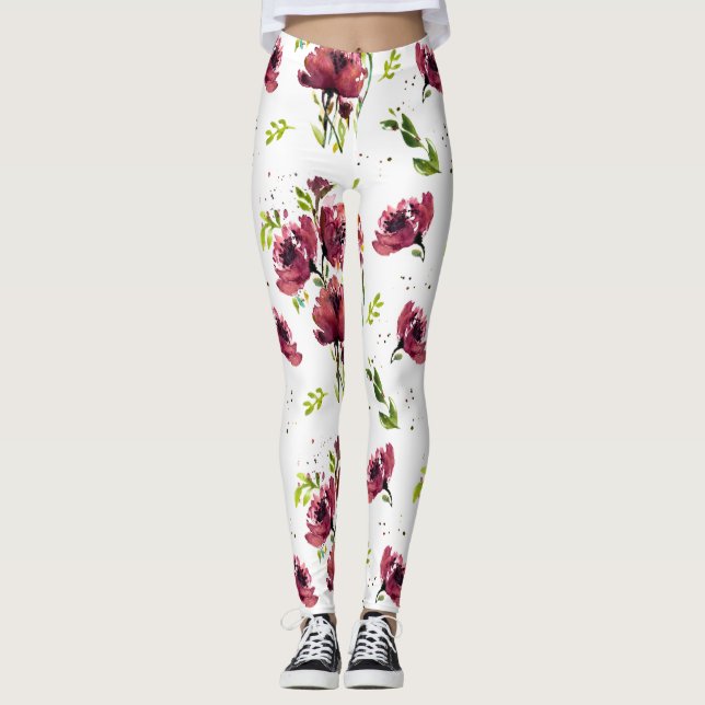 Fleur Watercolor Poppy Leggings (Framsida)