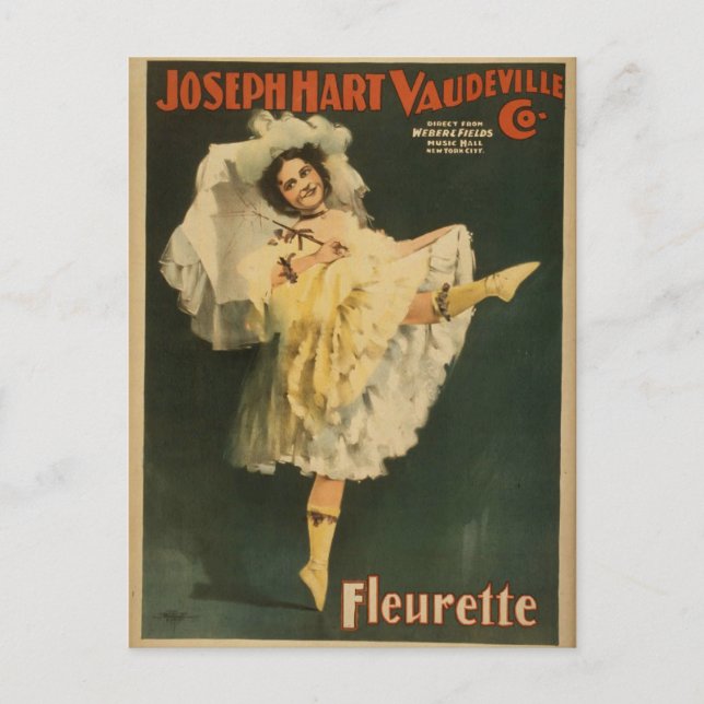 Fleurette, "Joseph Hart Vaudeville Co." Retro Thea Vykort (Framsida)