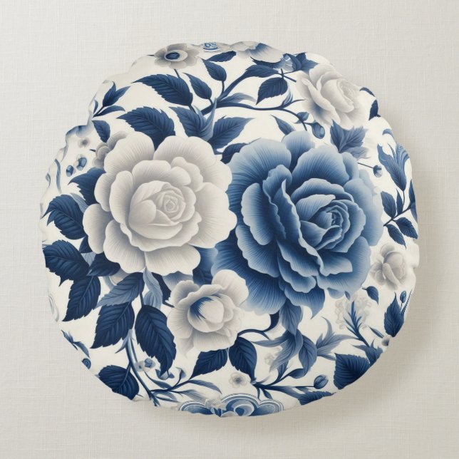 Fleurs bleue et blanches rund kudde (Framsidan)