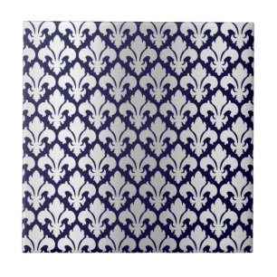 Fleurs-de-lys Silver och Blue Kakelplatta