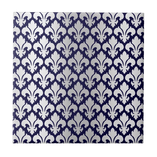 Fleurs-de-lys Silver och Blue Kakelplatta (Framsidan)