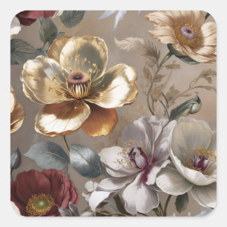 Fleurs dorées fyrkantigt klistermärke