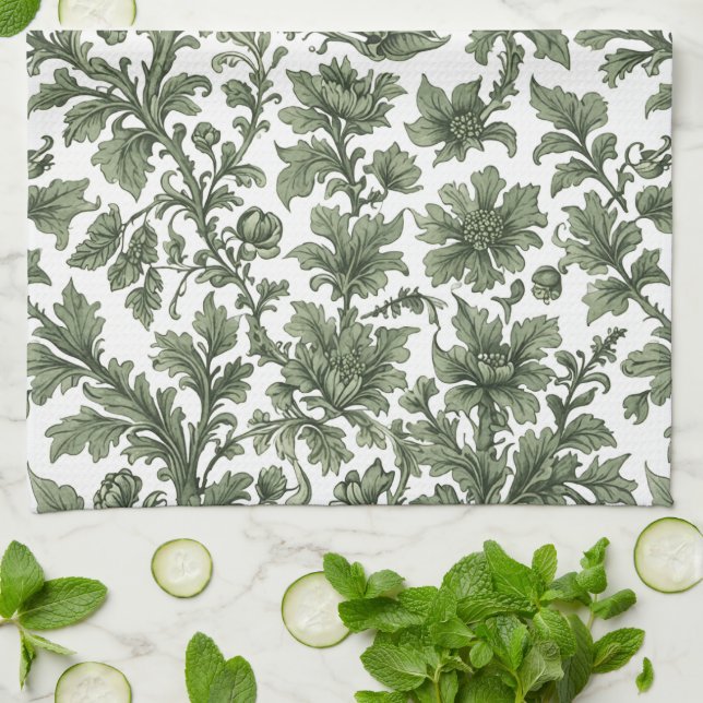 fleurs et feuilles vertes kökshandduk (Vikta)