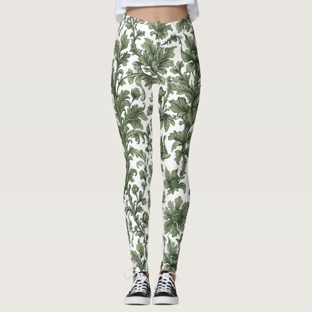 fleurs et feuilles vertes leggings (Framsida)