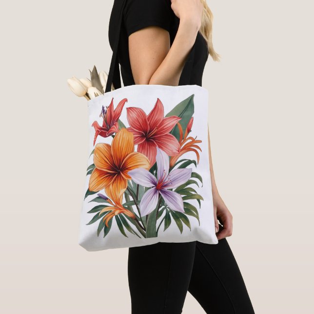 Fleurs Exotiques – Bouquet Tropical Tote bag Tygkasse (Närbild)