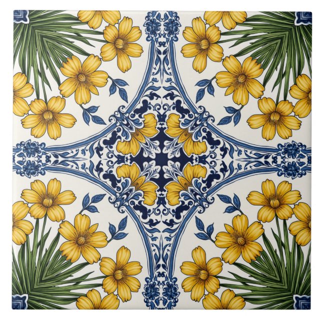 Fleurs jaunes 3 kakelplatta (Framsidan)