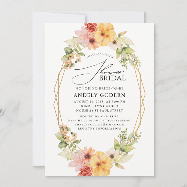 Fleurs Pastel Modern Bridal Shower Invitation Inbjudningar (Framsida)