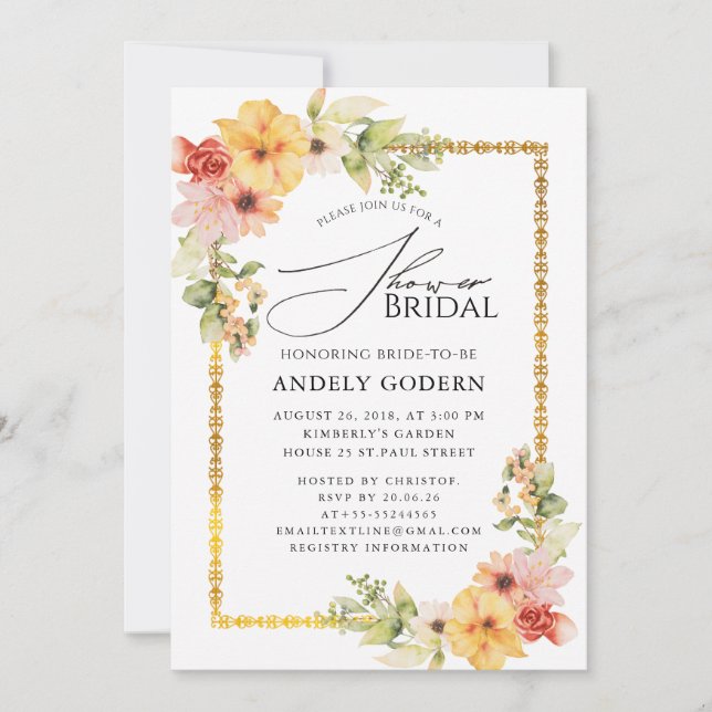 Fleurs Pastel Modern Bridal Shower Invitation Inbjudningar (Framsida)