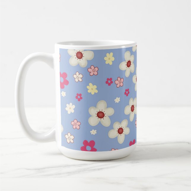 fleurs printanières sur fond bleu kaffemugg (Vänster)