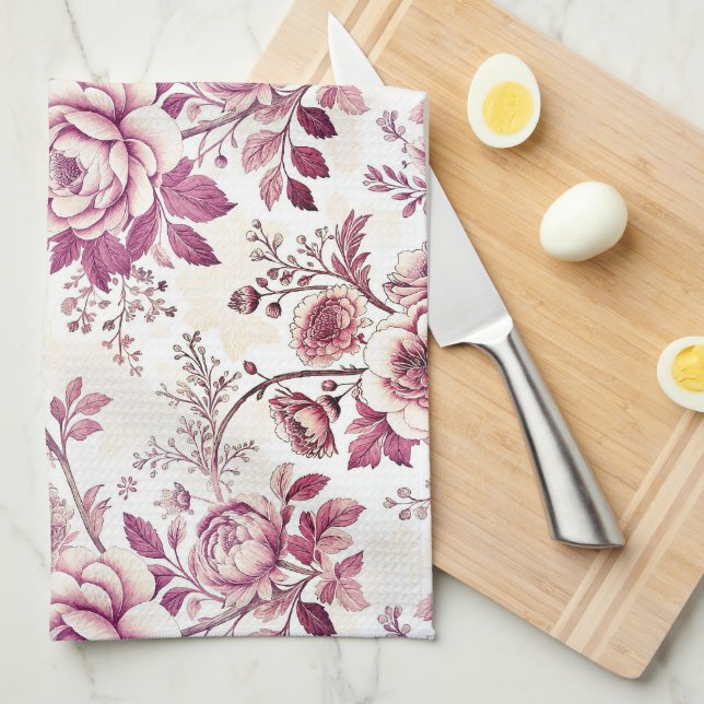 fleurs roses et rouge foncé kökshandduk (Vikt i Fjärdedel)