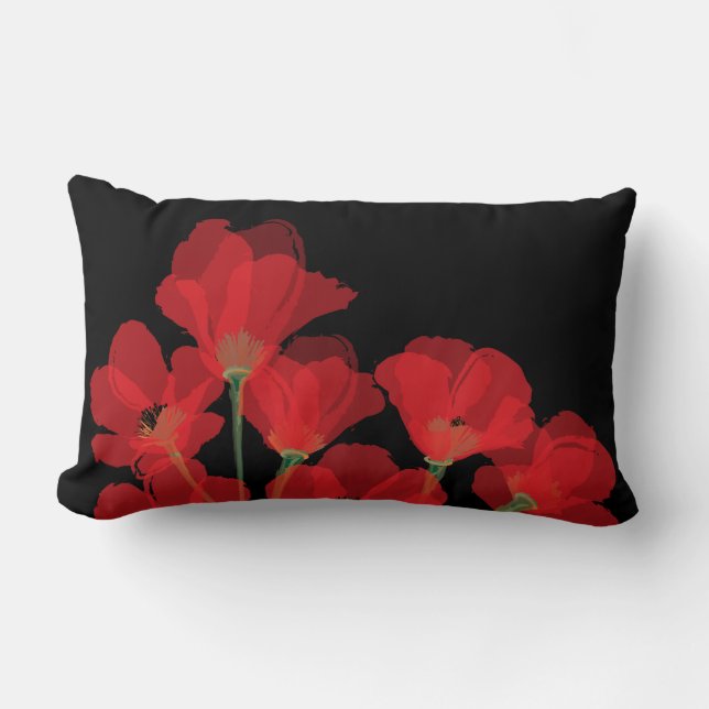 Fleurs Rouges Noir Sur Lumbarkudde (Framsida)