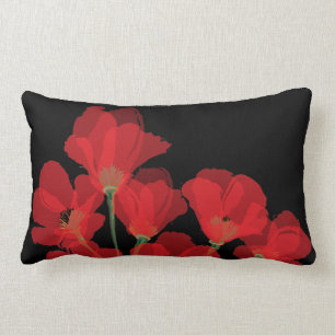 Fleurs Rouges Noir Sur Lumbarkudde