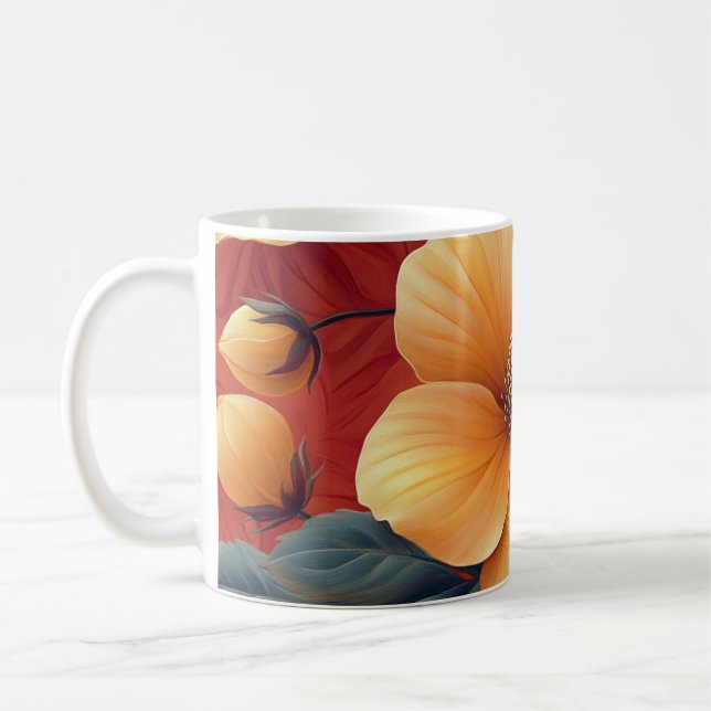 Fleurs vibrantes sur fond rouge 🌼 kaffemugg (Vänster)
