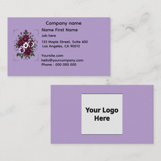 Fleurs Violettes avec logo personnalisé  Visitkort (Fram/baksida)