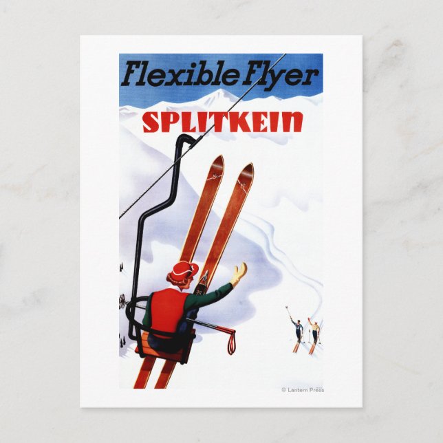 Flexibel Flyer Splitkein Wooden Skis Promo Vykort (Framsida)