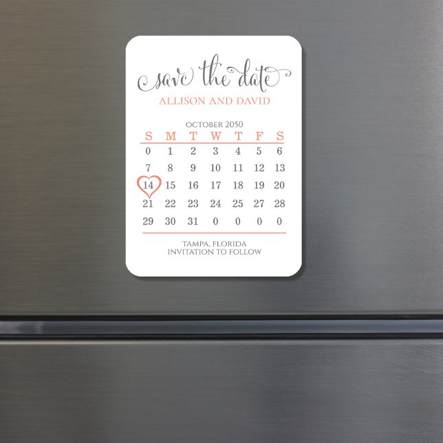 Flexibel fotomagnet magnet (Peach and grey Wedding save the date calendar magnet.)