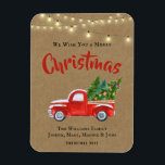 Flexibel fotomagnet magnet<br><div class="desc">Önska dina vänner, familj eller kunder i God jul med Vintagen Red Lastbil - julkort för jordbrukshus i Stil. Kortet lyder: "Vi önskar dig en God jul!" Vintage Red Plocka Up-julkortet i Lastbil är vintage med lite rustik. Denna röda vintage plocka uppför lastbil bär nyklippt Julgranar, med alla varor och...</div>