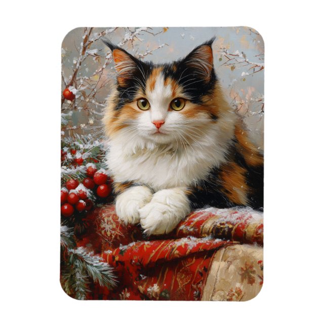 Flexibel målning av Calico Cat Winter Scene Magnet (Vertikal)