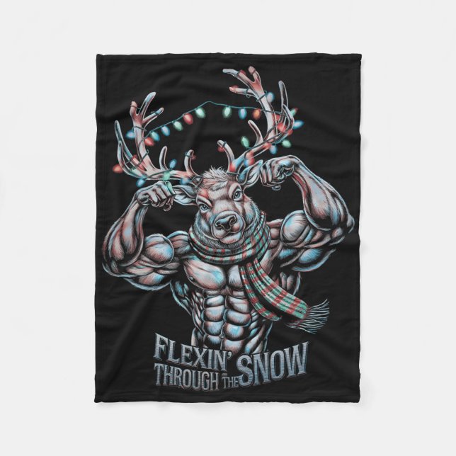 Flexin through Snö Funny jultomten Workou Fleecefilt (Framsidan)