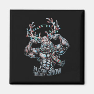 Flexin through Snö Funny jultomten Workou Magnet
