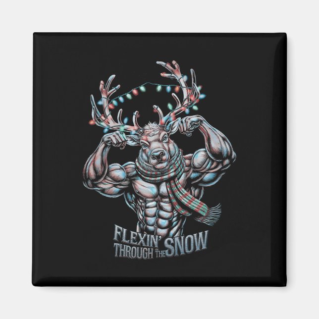 Flexin through Snö Funny jultomten Workou Magnet (Framsidan)