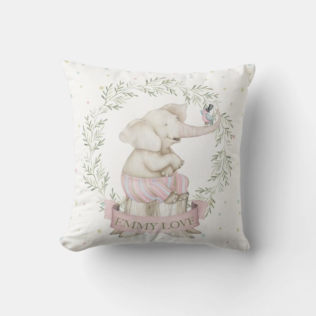 Flick Baby Elefant Rosa Grön Beige Kudde (Framsida)