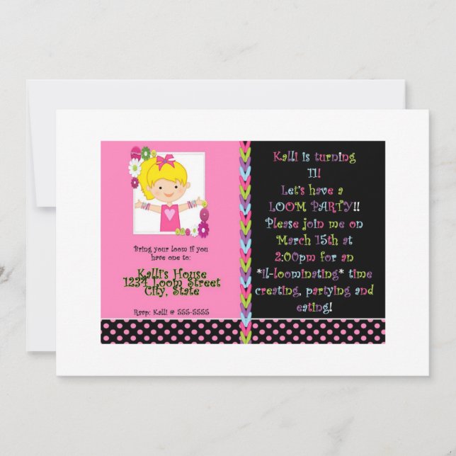 Flick kalas-inbjudan, regnbågsLoom-tema Inbjudningar (Framsida)