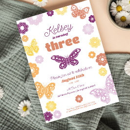 Flick kalas Retro Butterfly Birthday Inbjudningar