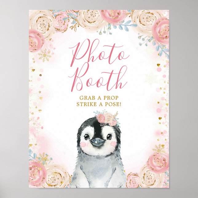 Flick Pingvin Vinter Snöflinga Fotoautomat Skylt (Framsidan)