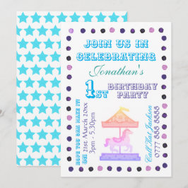 Flick/pojke födelsedagsinbjudan - Karuselltema Inbjudningar