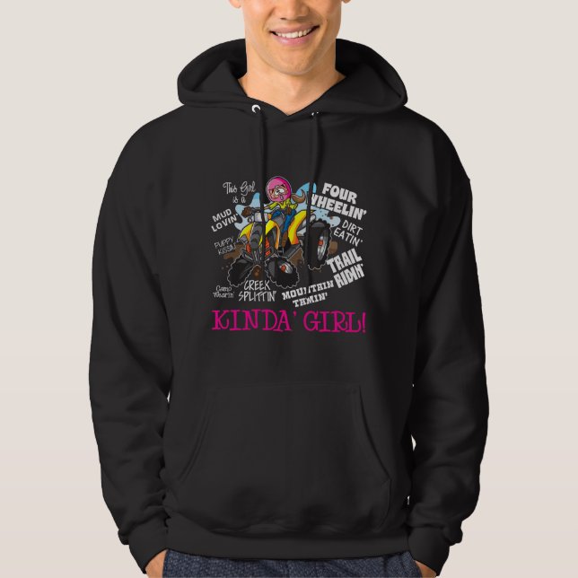 Flick som kör ATV fyrhjuling på terrängspår Hoodie (Framsida)