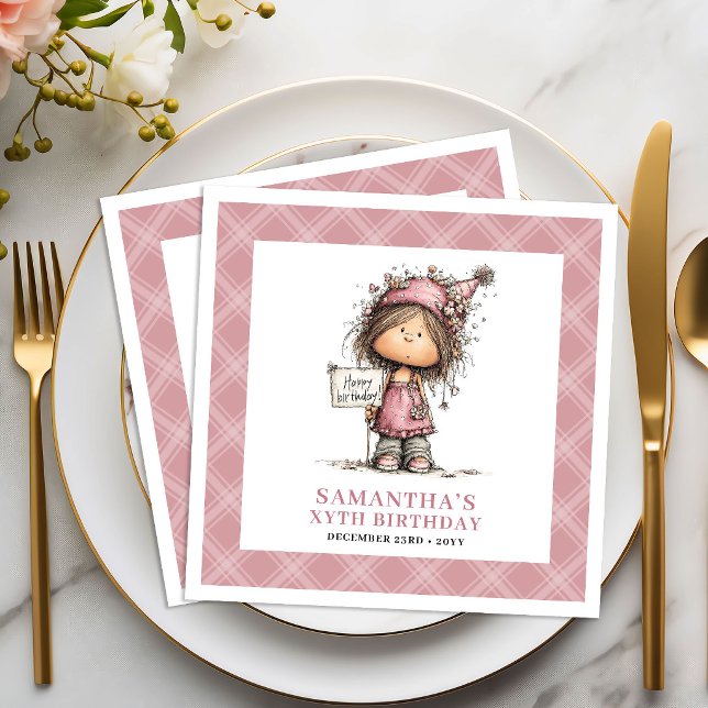 Flicka 10-års födelsedagsfest Whimsy Roliga Rosa S Pappersservett (10th Birthday Party Girl Whimsy Funny Pink Napkins)