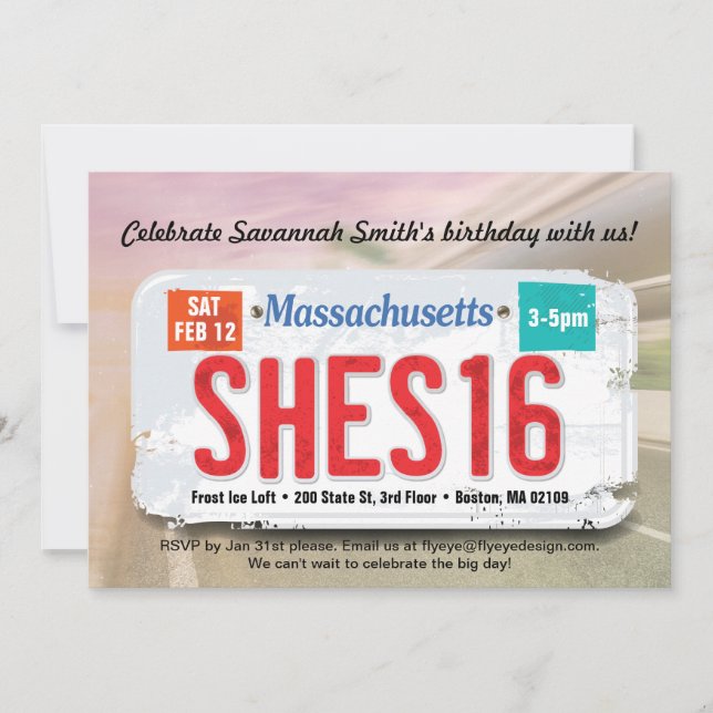 Flicka 16th födelsedagMassachusetts inbjudan (Framsida)