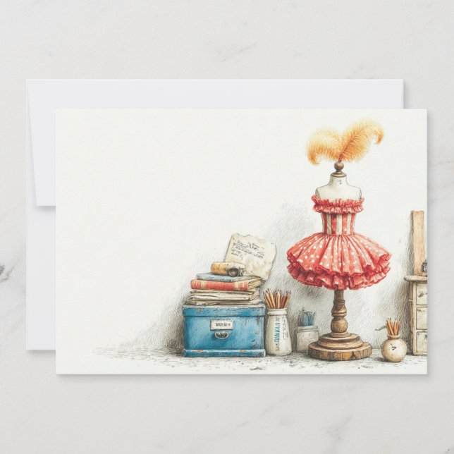 Flicka 1:a födelsedag Fransk Cancan Inbjudningar (Framsida)