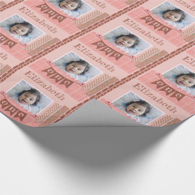 Flicka 1:a födelsedag Rosa Skrapbooking Presentpapper (Hörn)