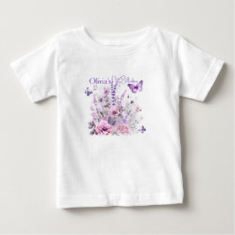 Flicka 1:a födelsedag Syrlilafjärilar Akvarell  T Shirt