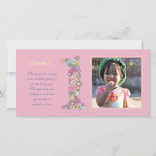 Flicka 1:a födelsedagsfotokortet för Tack Kort (Framsida)