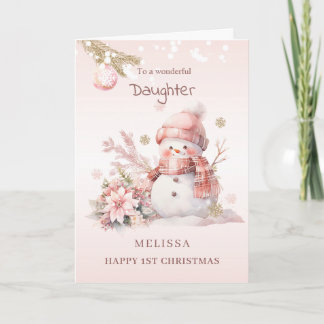 Flicka 1:a jul rosa snöman helgkort