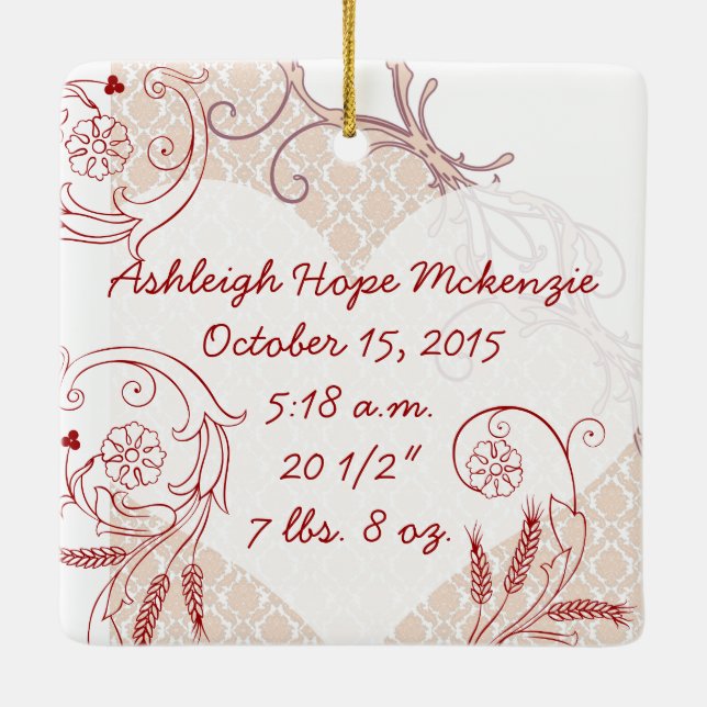 Flicka 1:a juldagen födelsetal Fotopatens Rosa Julgransprydnad Keramik (Baksida)