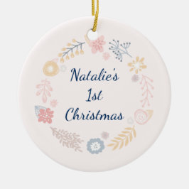 Flicka 1:a julfoto Rosa botaniskt foto Julgransprydnad Keramik