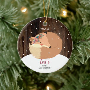 Flicka 1:a Personligen Woodland Fox Julgransprydnad Keramik