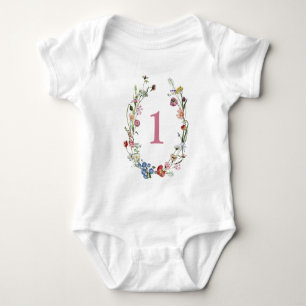 Flicka 1-årsdag Vild blomsterkrans T Shirt