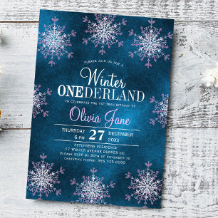 Flicka 1-årsdag Vinter Onederland snöflingor Inbjudningar