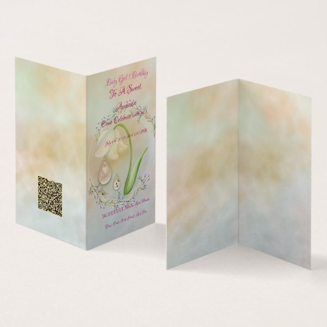 Flicka 1-sekundersfödelsekort, vanligt kort (In- och utsida)