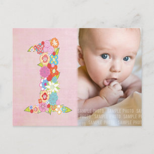 Flicka 1st Birthday Tack Photo Card Vykort