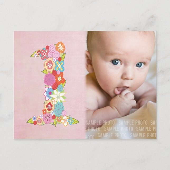 Flicka 1st Birthday Tack Photo Card Vykort (Framsida)