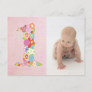 Flicka 1st Birthday Tack Photo Postcard Vykort