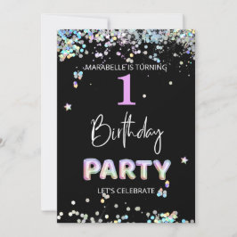 *~* FLICKA 1st One First Rainbow Birday Inbjudningar