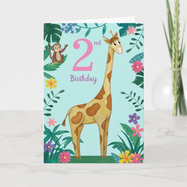 Flicka 2:a födelsedag Giraffdosa Kort (Framsida)